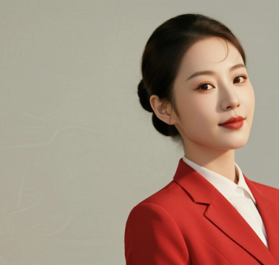 AI空乘气质电脑桌面壁纸 | 砖红正装明艳大气女生8K超高清无水印套图