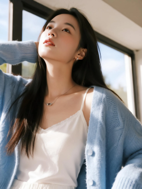 8K纯欲甜妹AI美图 | 阳台针织开衫纯欲套图