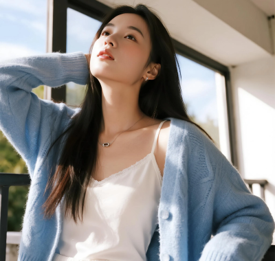 8K纯欲甜妹AI美图 | 阳台针织开衫纯欲套图